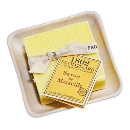 Set cadou savoniera forma patrata si sapun de Marsilia 100 g