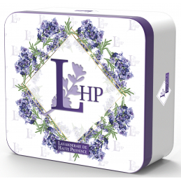 Set Cadou Cutie Metalica Sapun Natural de Marsilia si Saculet cu flori de LAVANDA - LHP Provence